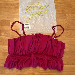 Kortni Jeane- Oversized Ruffle Top- Ribbed Magenta